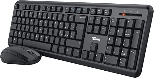 Trust Ymo Set Tastiera e Mouse Wireless, Layout Italiano QWERTY, per PC/Laptop/Notebook, Mac/Windows, Tasti Silenziosi, Senza Fili, 13 Tasti Funzione, Unico Ricevitore USB, Ergonomico, Nero
