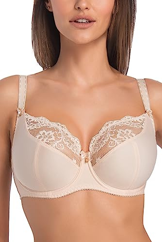 Teyli Soutien-Gorge Femme à Armatures, Bretelles réglables, Dentelle – Grande Taille – Lingerie Maintien et Confort Beige 95I
