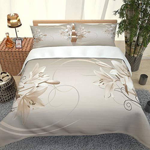 MQBHJI Set Biancheria da Letto 3 Pezzi, Copripiumino Matrimoniale 260X240cm con 2 Federe 50X80cm, Copripiumino Matrimoniale Moderno Copri Piumino in Microfibra, Stampato in 3D Giglio d'oro Creativo