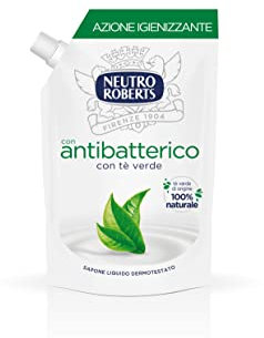 Neutro Roberts Sapone Liquido per le Mani, Ecopouch Ricarica di Sapone Antibatterico e Igienizzante Delicato con Tè Verde, Dermatologicamente Testato, Senza Sapone, Flaconi da 400 ml