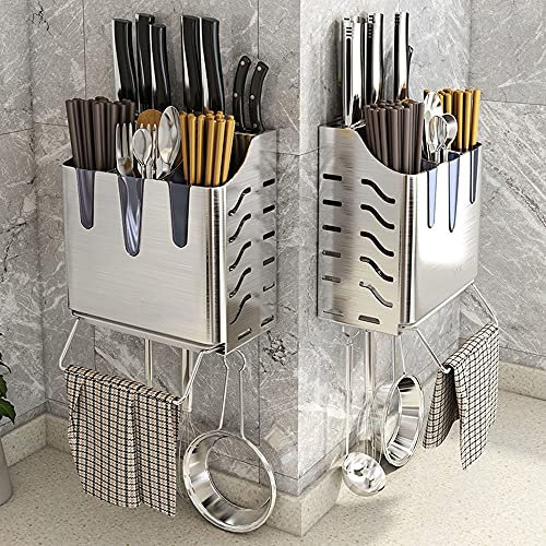 Mensola Organizer Con3gancio, Porta Utensili Da Cucina, Barra Portautensili Cucina Per Spezie,Silver