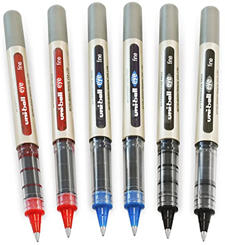 uni-ball Eye UB-157 - Penna a sfera con punta da 0,7 mm, confezione da 6, colore: nero, blu, rosso