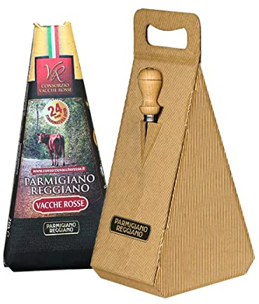 YesEatIs Special Box - Parmigiano Reggiano Consorzio Vacche Rosse 24 mois - 250 g - Coffret Cadeau avec Couteau en Acier INOX