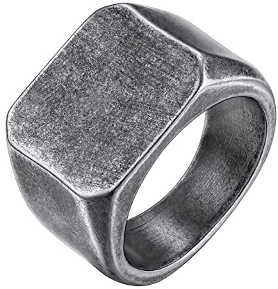 GoldChic JEWELRY Mens Signet Rings, Stainless Steel Punk Biker Blank Square/Round Statement Ring Size N½ - Z½