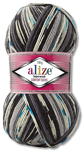 Wohnkult Alize 100 g Superwash Comfort Sockenwolle 33 Farben zur Auswahl EIN-/Mehrfarbig (7650)