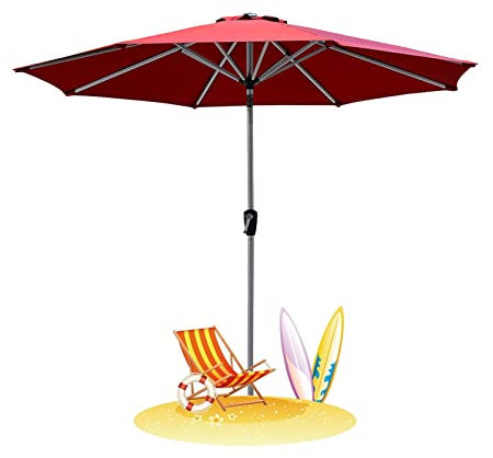 HDZNDH 270 cm Sombrillas Terraza Hosteleria, Sombrilla Parasol con Manivela, Parasol Jardin with 8 Costillas, Fácil de Montar y Utilizar, for Patio/Playa/Piscina (Color : Red)