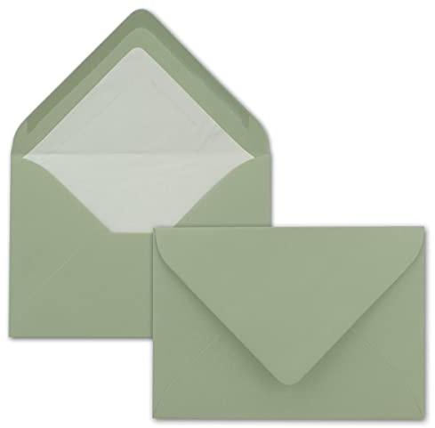 75x Kuverts in Eukalyptus-Grün - Brief-Umschläge in DIN B6-12,5 x 17,6 cm geripptes Papier - weißes Seidenfutter für Weihnachten & festliche Anlässe