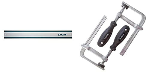 Makita 199141-8 1.5 Metre Guide Rail,Clear & 194385-5 Clamp Set for SP6000 Plunge Saw (Pair), Silver