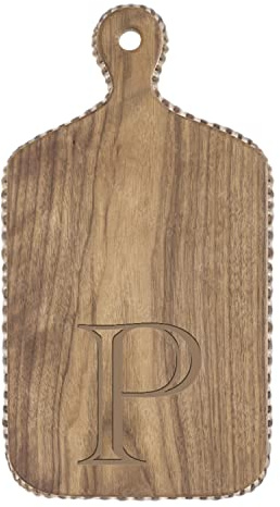 Mary Square Monogrammed P Rustic Mini 10 x 6 Mango Beaded Serving Cutting Board with Handle