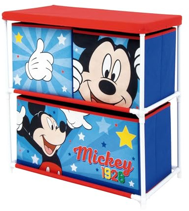 ARDITEX - Kinderregal mit 3 Stoffboxen von Disney Mickey Mouse - Metallrahmen und Polyesterboxen - 53x30x60 cm - Blau und Rot