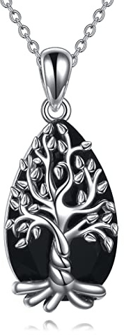 YFN Collana Albero della Vita Argento Sterling Ciondolo Ossidiana Nera Gioielli Cristallo Tormalina Regali per Donna Bambina