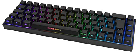 DELTACO GAMING DK440R – Mechanische Gaming Tastatur (Kabellos, RGB Beleuchtung, 65%, Deutsches Layout QWERTZ, Front Lasering) – Schwarz