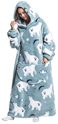 Sacebeleu Kuscheldecke mit Ärmeln,Oversized Decke Hoodie Sweatshirt,Flauschige Sherpa TV-Decke Superlang Kapuzen Pullover Kuscheldecke mit Känguru Tasche Flanell Fleecedecke Ganzkörperdecke