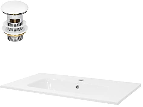ML-Design Lavabo en Céramique Blanc 81x16,5x46 cm avec Garniture de Vidage 1 1/4 Universel et Trop-Plein, Design Rectangle, Vasque à Encastrer Moderne, Évier Lave-Mains Salle de Bains et Toilettes