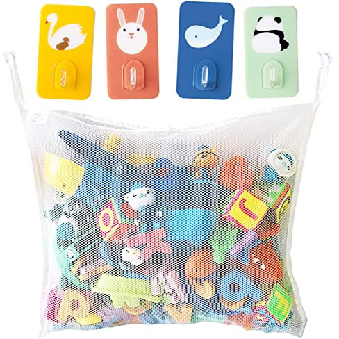 45 * 35cm Filet pour Jouet de Bain Rangement Jouets Bain -avec 4 Crochets Amusants