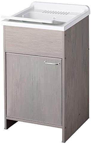 Negrari Lavatoio in Resina PVC per ambienti umidi, Resistente nel tempo, Kit di scarico incluso, L50 x P50 x H84, Effetto Rovere