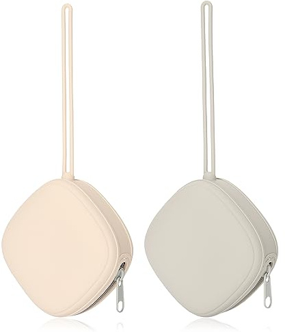 AULEGE Silicone Pacifier Holder Case, Baby Binky Silicone Cover Pouch, Silicone Pacifier Storage Case for Diaper Bag, 2 Pack (Light Grey, Cream)