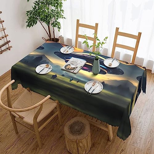 Rechteckige Tischdecke mit UFO-Landung, waschbar, bedruckt, Dekostoff, Tischdecke für Esstisch, Buffet, Partys, Bauernhaus, Küche, 137 x 183 cm