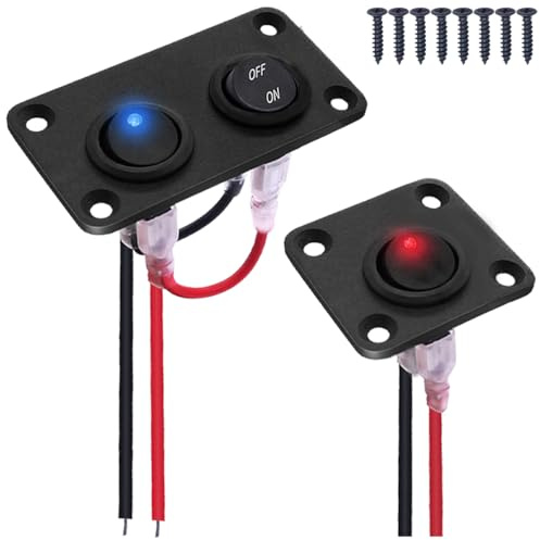 MKBKLLJY 2Sätze 1/2 Gang Kippschalter Schalttafel Rundschalter 12V 3Pin ON/OFF SPST Steuerung Blau/Rot LED Lichttafel Aluminium Wasserdicht mit Überbrückungskabel Schraube für Auto Boot