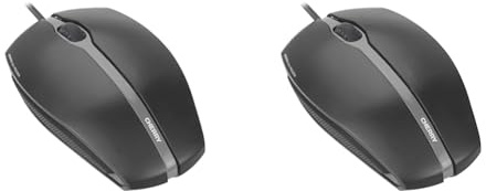 CHERRY GENTIX Corded Optical Mouse, kabelgebundene Maus mit 3 Tasten und hochauflösenden optischem 1000 DPI Sensor, geeignet für Rechts- und Linkshänder, gummierte Seiten, schwarz (Packung mit 2)