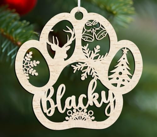 Happenings Personalisierte Weihnachtskugel mit Namen Hund, Katze, Tier oder Wunschtext Ø 10 cm Weihnachtskugeln individuelle Weihnachtsdeko (Pfote, Sperrholz)