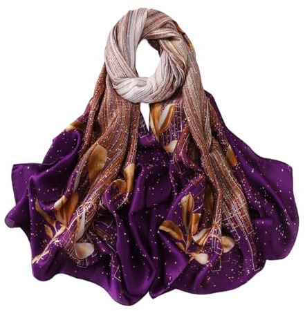 Silk Scarf Women Purple Shawl Stain Neckerchief Head Wraps Thin Scarf Ladies Beach Shawl Vintage Painting Bridal Belt Chiffon Muslin Leaf Cloth Birthday gifts