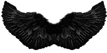 Eghunooye Adult Angel Wings Deluxe Feather Wings with Elastic Straps Halloween Wing Costume Accessory for Men Women (Black, One Size)