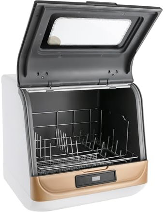 DeeDuud Lave-vaisselle de table 800 W, Mini lave-vaisselle avec buse rotative à 360°, 3 modes de rinçage, lave-vaisselle de table pour maisons, appartements, dortoirs, doré GFBFF851