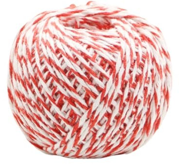 Cuerda de hilo de algodón de 70 m/rollo para panaderos, cuerda de algodón de dos colores, cordel para manualidades, para el hogar, textil, regalo, decoración de boda (color: rojo y blanco, tamaño: 1,5