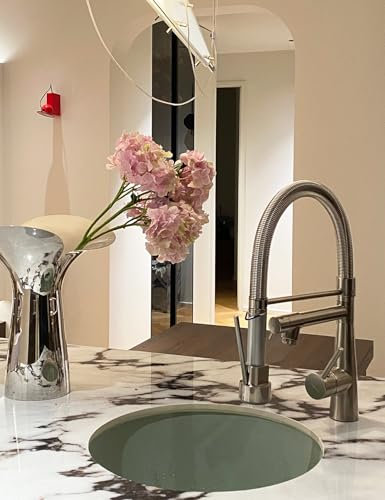 TIMACO Küchenarmaturen mit Schloss Brause, Einhand-Mischbatterie & Pull-Down-Spray - Hochdruck (gebürstetes Nickel), Wasserhahn Küche,Spiralfeder Spültischarmatur