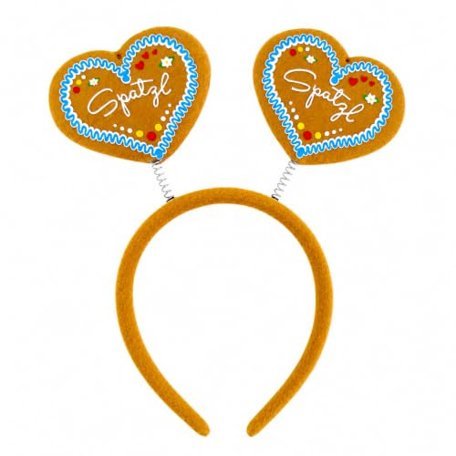 BF Souvenirs Haarreif SPATZL mit Wackelherzen – Lebkuchenherz Haarreif für Oktoberfest, Wiesn, Volksfest, JGA, Fasching & Karneval | Bayerisches Party Accessoire für Damen & Mädchen