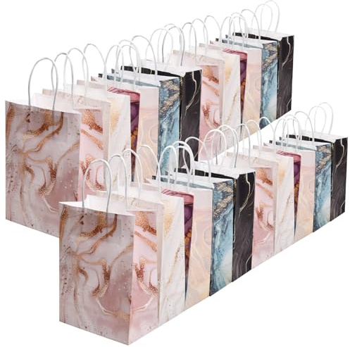volumoon Papperspåsar, kraftpapperspåse, festväska, presentpåsar med handtag, färgglada papperspåsar för förpackning av födelsedagspresenter till bröllop, jul, 15 x 8 x 21 cm (20 st)