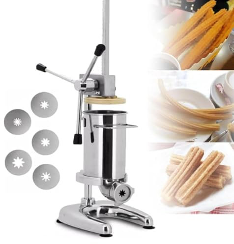 Oiyekntd Macchina per Churro Manuale, Macchina per la Produzione di Churro Churrera Churrera Manuale per Ciambelle spagnole Commerciali 2L/3L 5 Tipi di stampi, Macchina Churrera Spagnola Verticale,2L