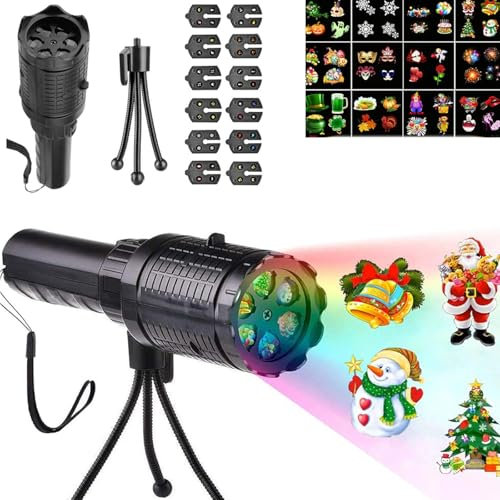 Christmas Projector Lights Outdoor, Outside Christmas Decorations with Bracket, 12 Slides Light Led Projector Lamp, Portable Moving Rotating Halloween Projector For Holiday Wedding Party Home