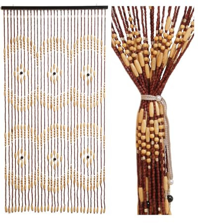 Ezcasch 90 * 180cm Bamboo Beaded Door Curtain for Doorways 31 Strands Screen Beads Curtains as Decoration Screen Room Partition Handmade made of bamboo & wooden beads for Door Window
