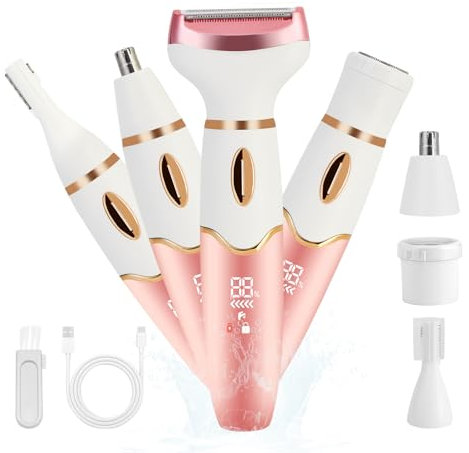 Rasoi elettrici da donna, rasoio elettrico 4 in 1, rasoio elettrico da donna, impermeabile, per naso, sopracciglia, braccia, ascelle gambe, zona pubica, rimozione dei peli del viso indolore