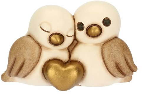 THUN - Coppia passerotti con cuore, mini - ceramica - Collezione L'amore Vola - 7.2 x 5.9 x 4.4 cm