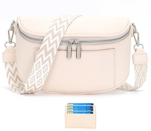 Paigtes Umhängetasche Damen klein Veganes Leder kleine Bauchtasche damen Tasche crossbody bag Handbags for women mit Breitem Schultergurt beige