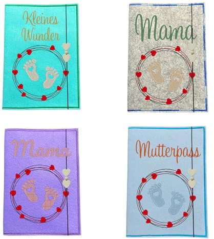 Mutterpasshülle Filz – Motiv „Babyfüße im Herz-Kreis“ – bestickt & personalisiert – Schwangerschaft – Ultraschallbild – Geschenk kleines Wunder – Wunschtext