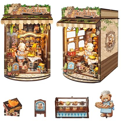 STRUCWOOD DIY Book Nook Kit, Miniatur-Puppenhaus-Kit, 3D-Puzzle, Mini-Buchstütze, Bücherregal, Dekoration, Geschenke für Erwachsene und Jugendliche – Bärenbäckerei (SQ-65)