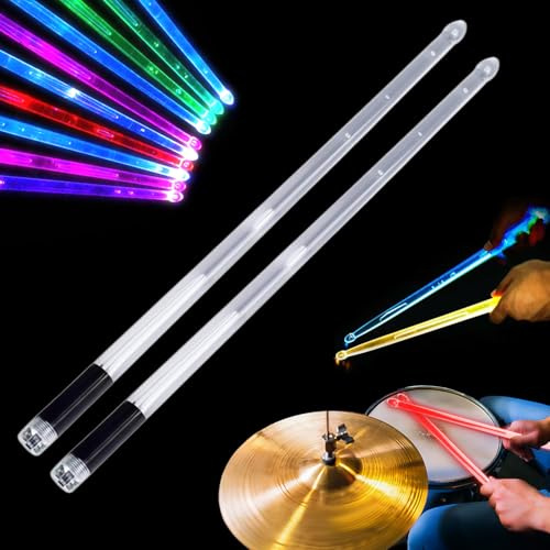 Leucht Schlagzeug Sticks, 1 Paar 5A Leucht Drumsticks, 13 Farben LED Leucht Drumsticks, Beleuchtete Trommelstock, schnelles Wechseln der Farben für Groß Angelegte Nachtveranstaltungen Night