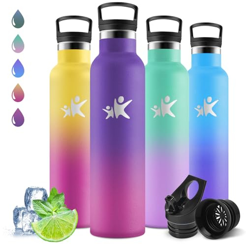 Motswedi Gourde Isotherme 1l, Poignée de Transport, Bouteille Isotherme, Anti-Fuite, Gourde Paille, avec Paille, Réutilisable, Gourd Inox Pour Camping, Randonnée, Violet Foncé & Rouge Rosé