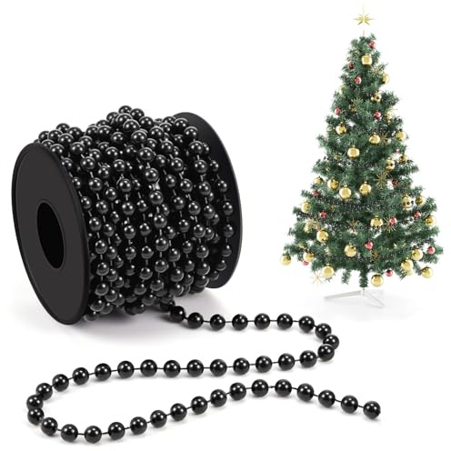 Chuangdi Perlenkette Weihnachtsbaum 8m/Rolle 8mm Perlenschnur Perlengirlande Dekoration Weihnachtsbaumschmuck Kunststoff Perle Christbaumschmuck PerlenbandZubehör für DIY (Schwarz)