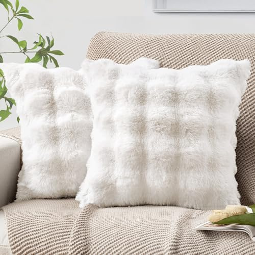 MIULEE 2er Set Kissenbezug 45×45cm Beidseitiges Wellen Plüsch Weiß | Polyester Plüsch Weich Kuschelig Pflegeleicht Dekorativ Vielseitig Für Sofa Wohnzimmer Schlafzimmer Gästezimmer Und Büro