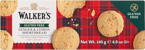 Walkers Gluten free Shortbread Lemon Ginger 140 gr Biscotti senza glutine Limone e Zenzero