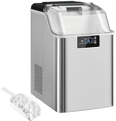 HOMCOM Macchina per ghiaccio in acciaio inox 20kg/24h | Serbatoio 2,1L, 24 cubetti/ciclo, auto-pulente, paletta e cestello, per cucina, ufficio, festa.