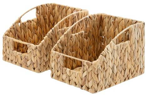 GRANNY SAYS Wicker Storage Baskets for Shelves, Pack of 2 Trapezoid Woven Basket with Handles, Storage Wicker Baskets for Pantry, Water Hyacinth