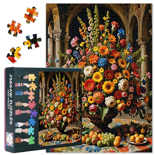 Puzzle de fleurs pour adultes - 1 000 pièces - Papillons pour adultes - Œuvre d'art - Décoration d'intérieur - Fleurs stimulantes - Puzzle pour jeux familiaux - 70 x 50 cm