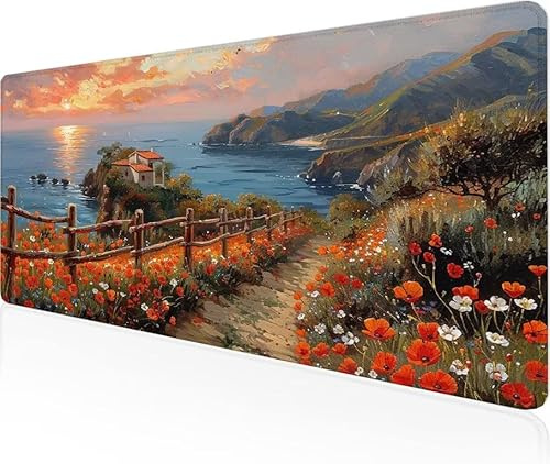 Musmatta spår spelmusmatta havsutsikt stor skrivbordsmatta 600 x 400 x 3 mm, arbete från hem väsentligheter halkfri gummibas specialstruktur vattentålig yta slitstark skrivbord matt för bärbar dator