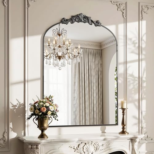 Antok 55x76 cm Badezimmerspiegel Wandspiegel - Blumenmuster Aufhängen Gewölbter Spiegel mit Bruchsicherer Glas und Aluminiumrahmen für Bad Wohnzimmer, Schlafzimmer, Flur, Eingangsbereich